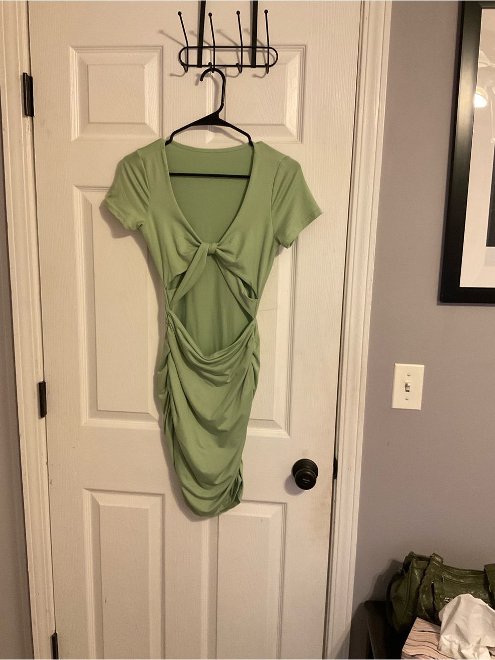 SHEIN Sage Green Knot-Front Cutout Mini Dress